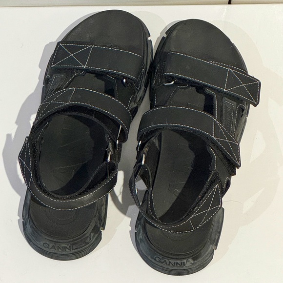 GANNI RECYCLED RUBBER LUG-SOLE SANDAL BLACK STITCH - 38 - Picture 6 of 7